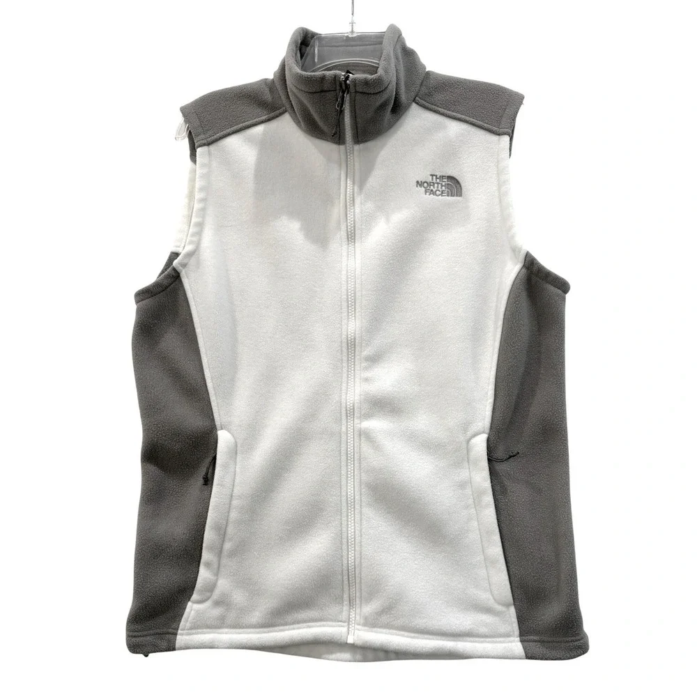 The North Face Womens Fleece Vest XL White Grey Colorblock Full Zip